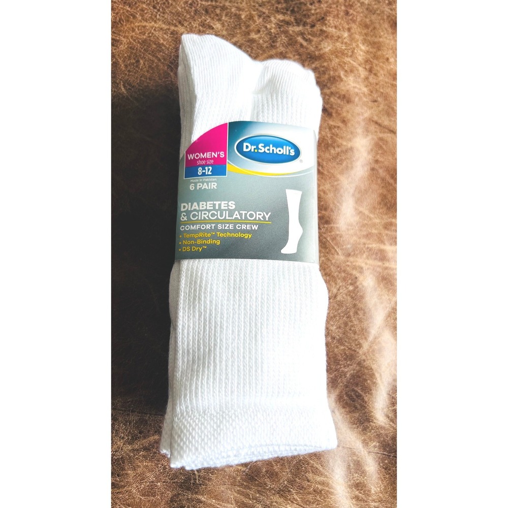 Dr. Scholls Womens Diabetes Circulatory Crew Socks 6 Pair White Size 8-12